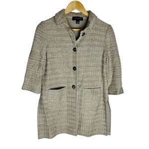 St. John Knit Long Cardigan Style Jacket Button Up 2 Longline Side Slits Wool